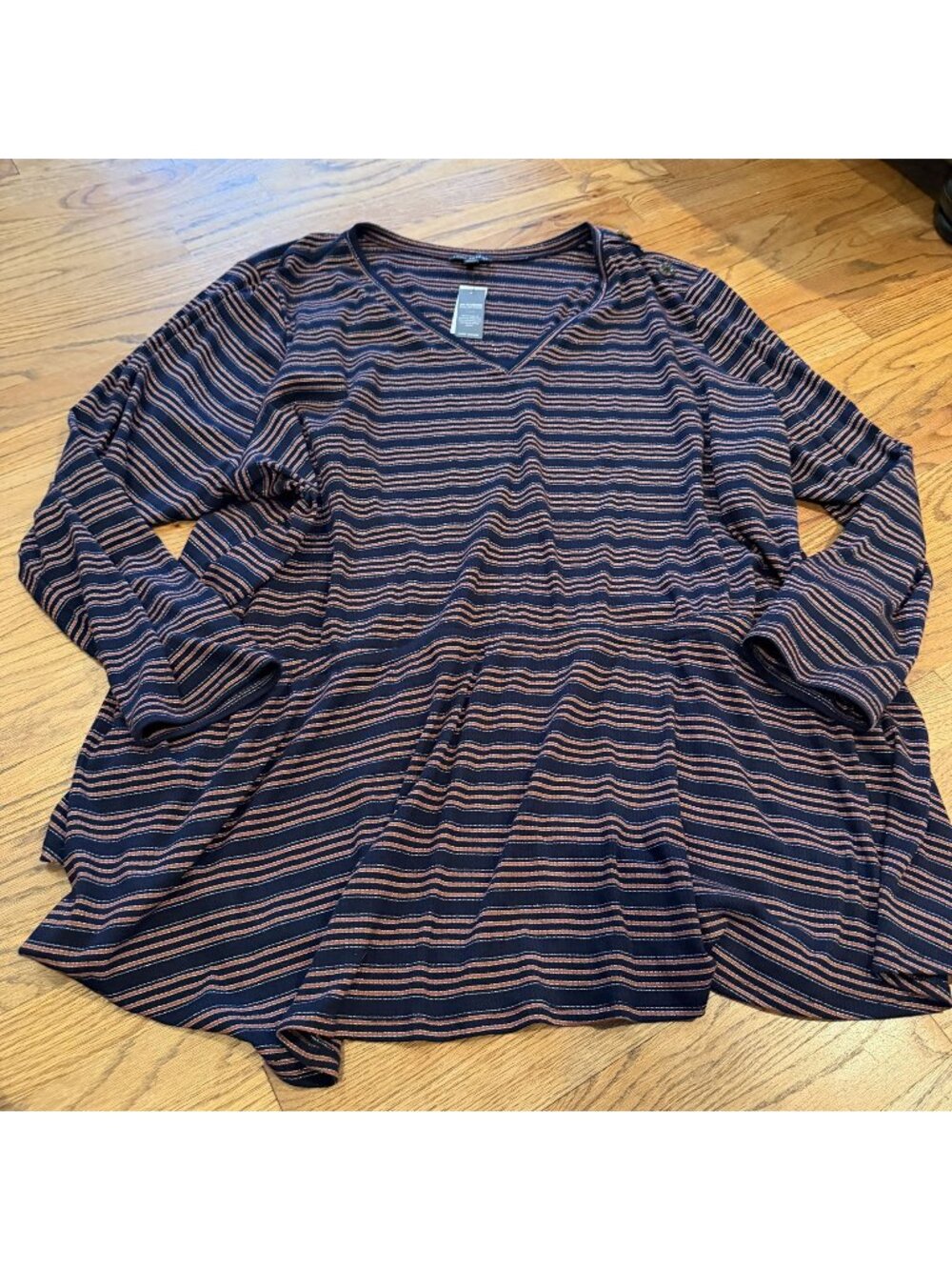 Lane Bryant Womens Long Sleeve Tunic Shirt New 38/40 Black Brown Stripes